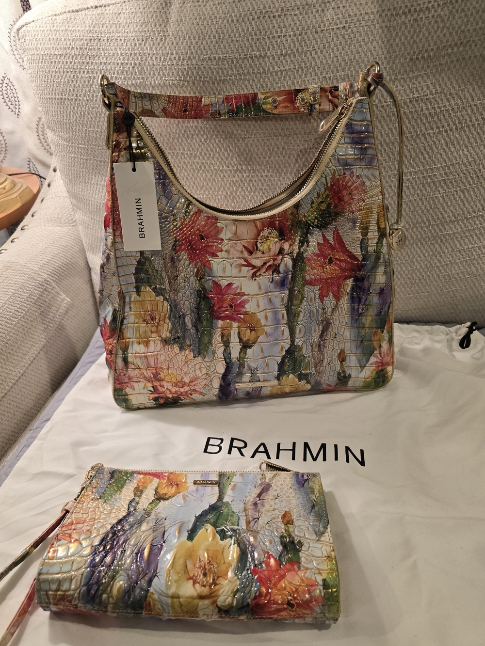 Brahmin Floral Croc-Embossed Shoulder Bag with Matching Wristlet in Multicolor